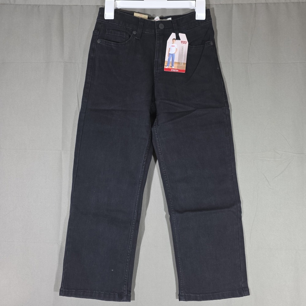 Levis Boys 508 Loose Straight Stretch Jeans Black Adjustable Waist 10 Reg 25x26